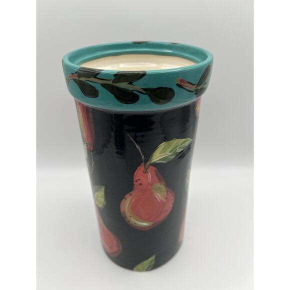 Droll Designs Hand Painted Pear Fruit Art Pottery Large 12” Lidded Canister - Picture 4 of 13